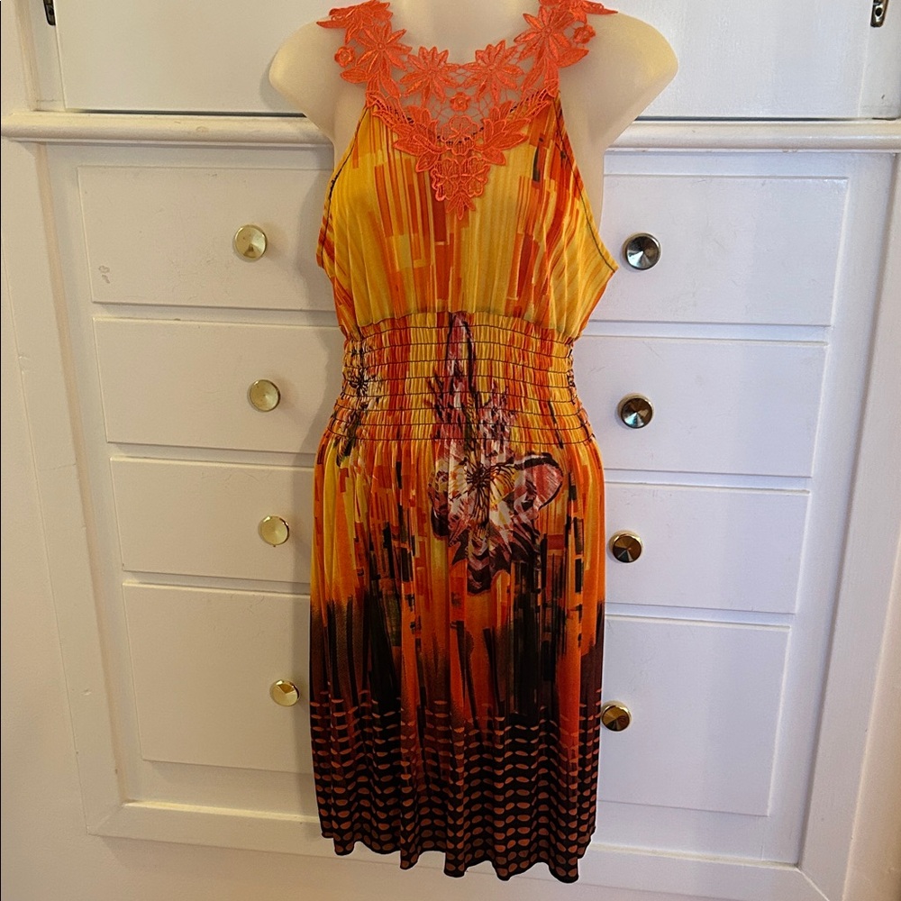 Orange and Yellow Floral Women's Dress